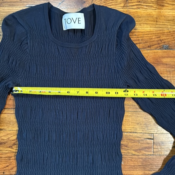 TOVE Women's Giselle Midi‎ Dress Navy Blue Rib Knit Crew Neck Ruching Shi… - Picture 9 of 16